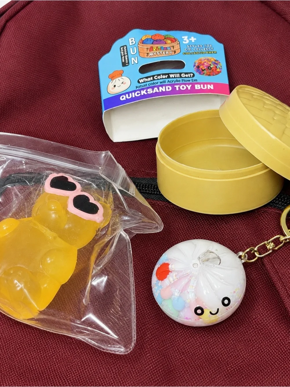 Burgundy Backpack Sensory Fidget Toy Bundle Bear Squishy Cute Keychain